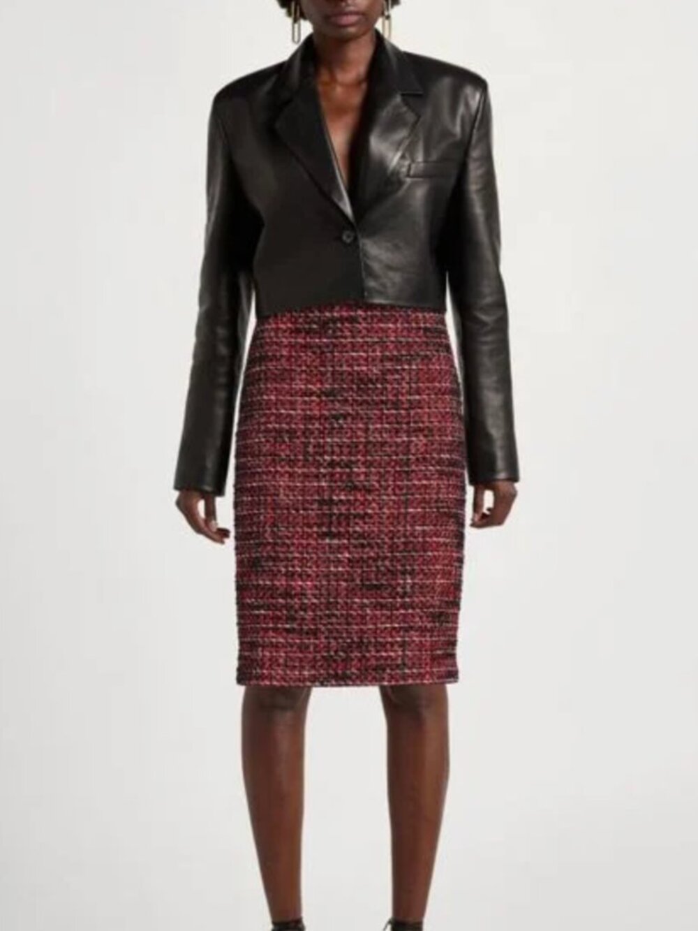MOSCHINO Boutique 2022 Collection Boucle Tweed Black & Red Pencil Skirt Sz 6